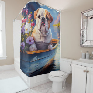 English Bulldog on a Paddle: A Scenic Adventure Shower Curtain