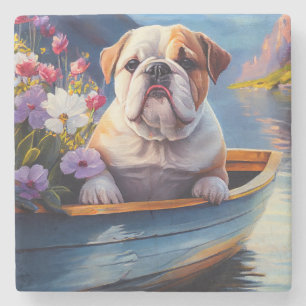 English Bulldog on a Paddle: A Scenic Adventure Stone Coaster