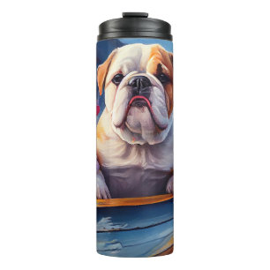 English Bulldog on a Paddle: A Scenic Adventure Thermal Tumbler