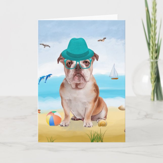 English Bulldog on Beach  Card (Front)