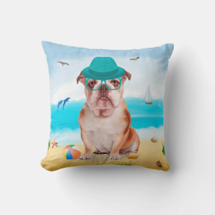 English Bulldog on Beach Cushion