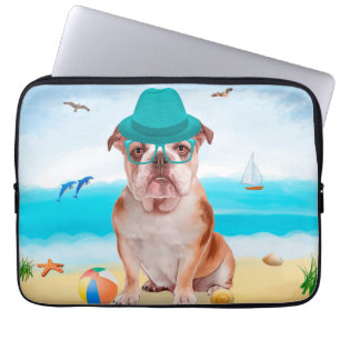 English Bulldog on Beach Laptop Sleeve