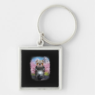 English Bulldog On Motorcycle Tour Japanese Garden Key Ring