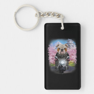 English Bulldog On Motorcycle Tour Japanese Garden Key Ring