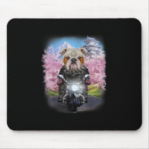 English Bulldog On Motorcycle Tour Japanese Garden Mouse Pad