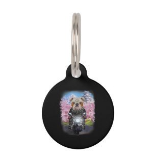 English Bulldog On Motorcycle Tour Japanese Garden Pet Tag