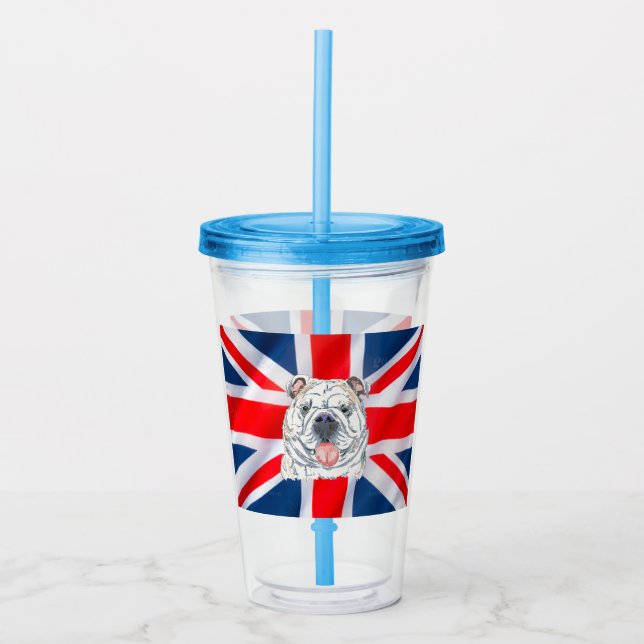 English Bulldog  Original Art with British Flag Acrylic Tumbler (Front)