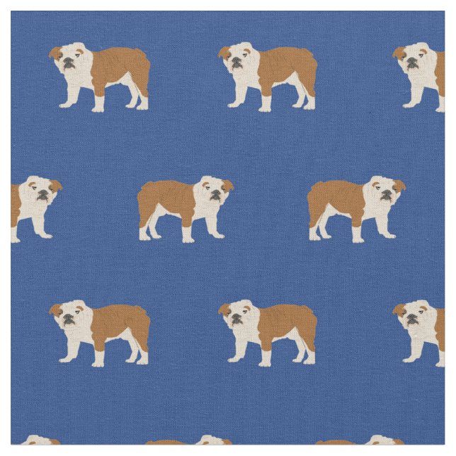 English Bulldog pattern blue Fabric (Close Up)