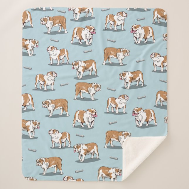 English bulldog pattern sherpa blanket (Front)