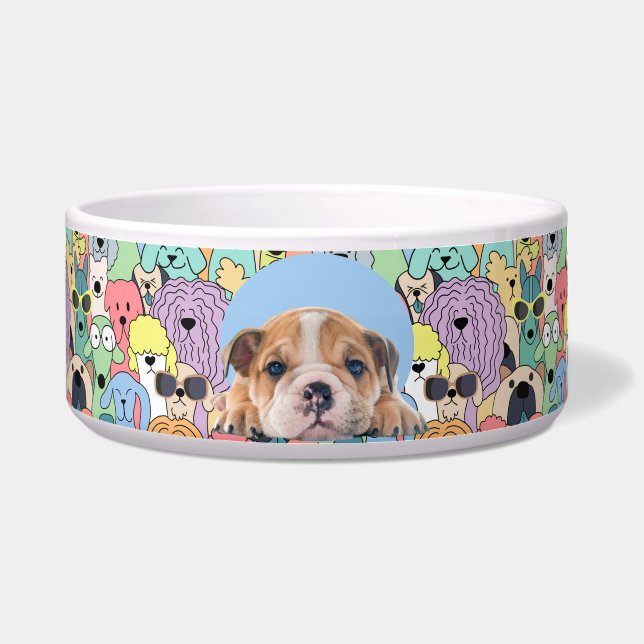 English Bulldog Personalised Photo & Name Dog Bowl (Front)