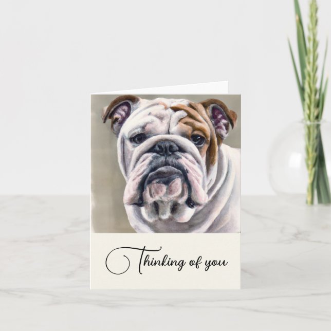 English Bulldog Personalised Thinking Of You Note Card (Front)