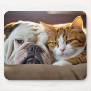 English Bulldog Pet Animal Beauty Warm Cuddle Art Mouse Pad