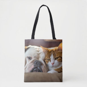 English Bulldog Pet Animal Beauty Warm Cuddle Art Tote Bag