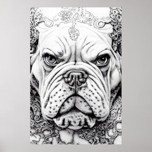 English Bulldog Pet Wild Nature Illustration Line Poster