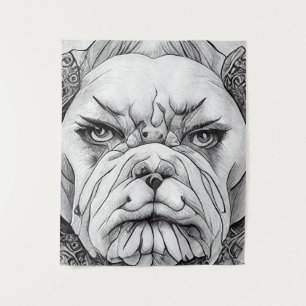 English Bulldog Pet Wild Nature Illustration Line  Tapestry