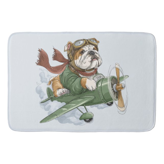 English Bulldog Pilot Aeroplane Bath Mat (Front)