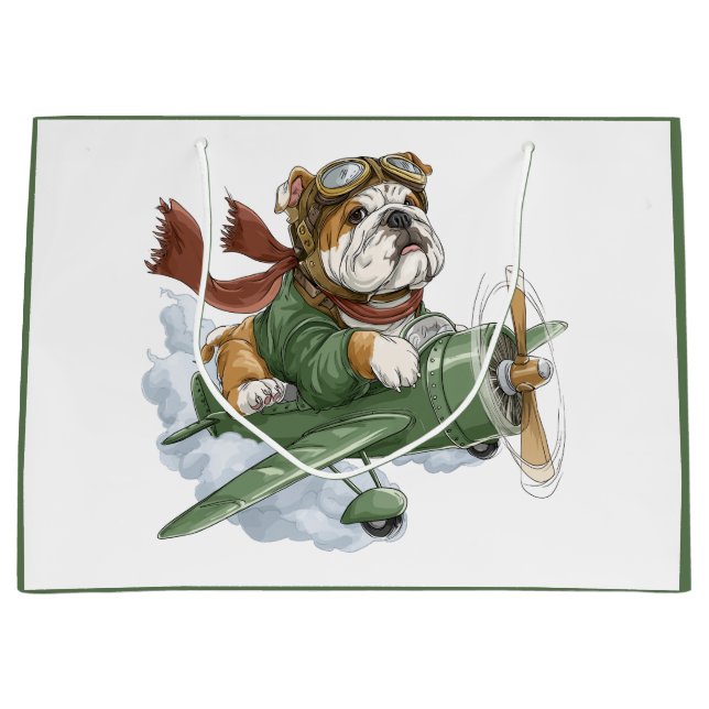 English Bulldog Pilot Aeroplane Large Gift Bag (Front)