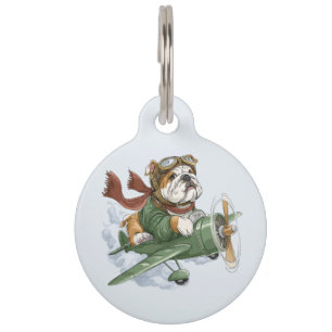English Bulldog Pilot Airplane Pet Tag