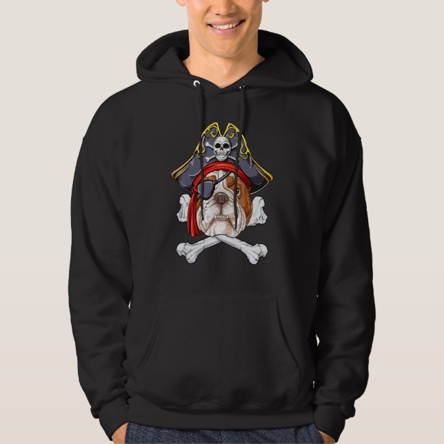 English Bulldog Pirate Jolly Roger Flag Skull Cros Hoodie (Front)