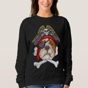 English Bulldog Pirate Jolly Roger Flag Skull Cros Sweatshirt