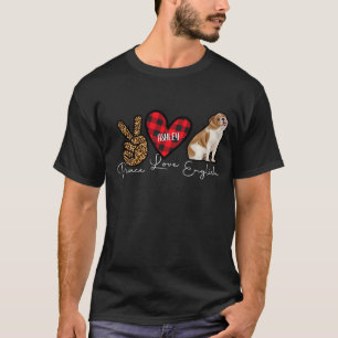English Bulldog Plaid Peace Love Cute Dog T-Shirt