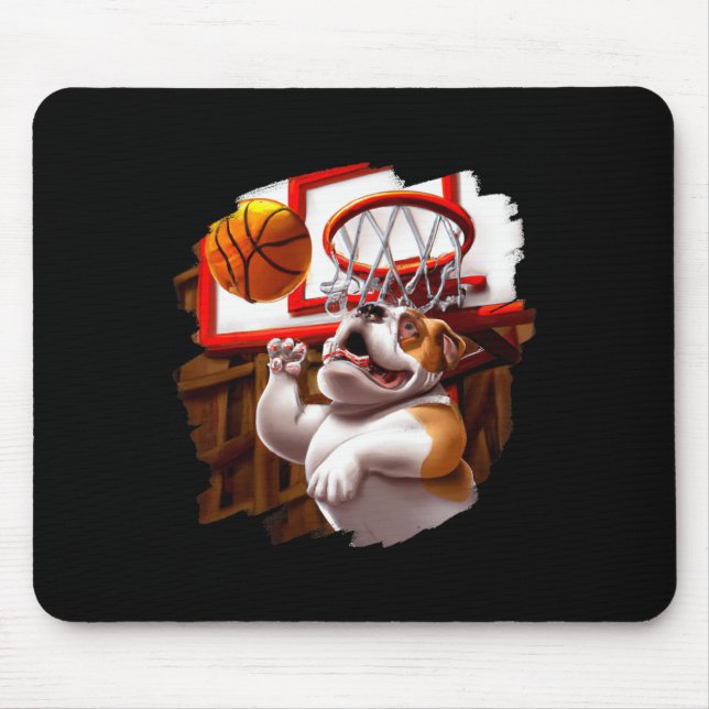 English Bulldog Playing Basketball Fun Dog Basketb Mouse Pad (Front)