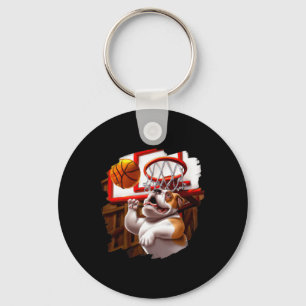 English Bulldog Playing Bysketbyll Fun Dog Bysketb Key Ring