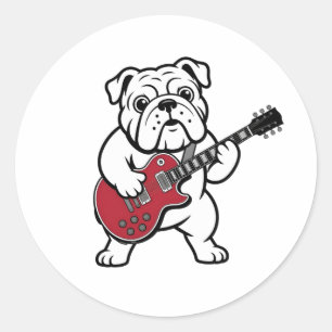 English Bulldog Playing Electric Guitar  Classic Round Sticker