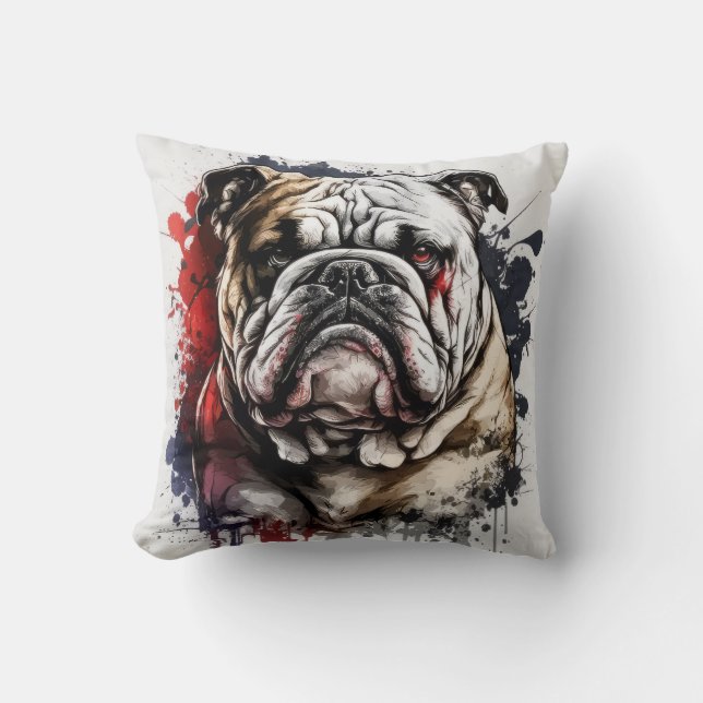 English Bulldog Portrait Animal Painting Pet Dog  Cushion (Front)