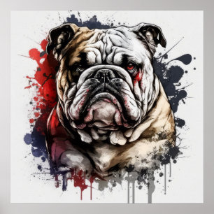English Bulldog Portrait Animal Painting Pet Dog  Poster