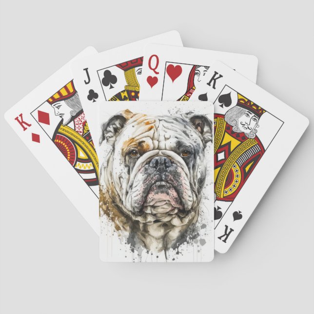 English Bulldog Portrait Animal Painting Wildlife  Playing Cards (Back)