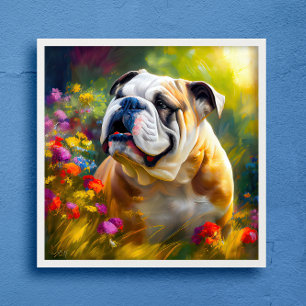 English Bulldog Portrait Impressionist Style Poster