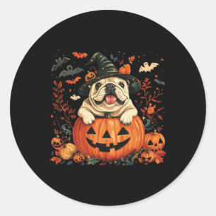 English Bulldog Pumpkin Halloween Thanksgiving Men Classic Round Sticker