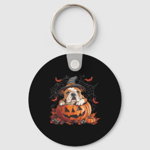 English Bulldog Pumpkin Halloween Thanksgiving Men Key Ring