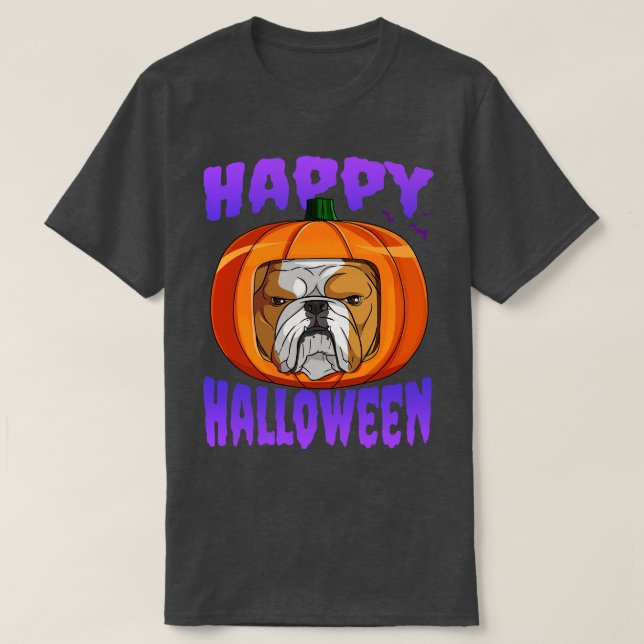 English Bulldog Pumpkin Head Happy Halloween T-Shirt (Design Front)