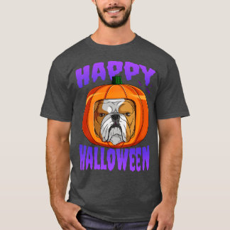 English Bulldog Pumpkin Head Happy Halloween T-Shirt