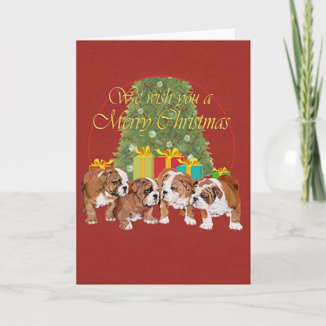 English Bulldog Puppies Christmas Holiday Card (Front)