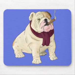 English Bulldog Puppy Dog Cartoon Blue Mouse Pad