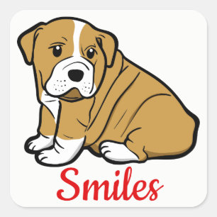 English Bulldog Puppy Dog Smiles, Hello Square Sticker