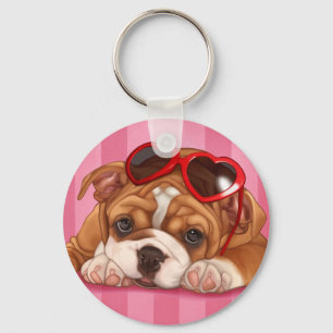 English Bulldog Puppy Key Ring