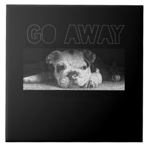English Bulldog Puppy Social Distancing Go Away Ceramic Tile