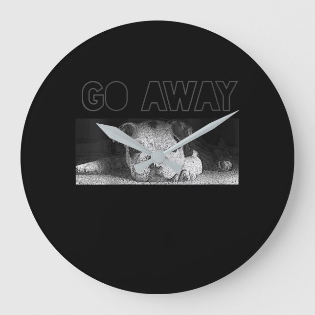 English Bulldog Puppy Social Distancing Go Away Large Clock (Front)