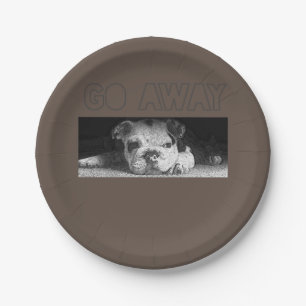 English Bulldog Puppy Social Distancing Go Away Paper Plate