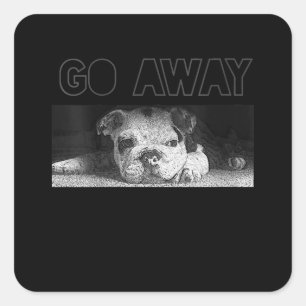 English Bulldog Puppy Social Distancing Go Away Square Sticker