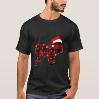 English Bulldog Red Plaid Pajama Dog Christmas Lig T-Shirt