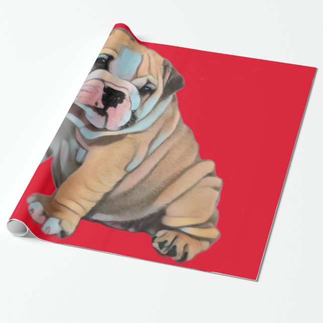 English Bulldog Red Wrapping Paper (Unrolled)