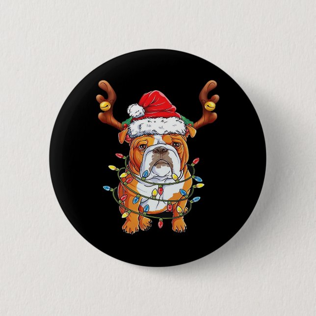 English Bulldog Reindeer Funny Christmas Essential 6 Cm Round Badge (Front)