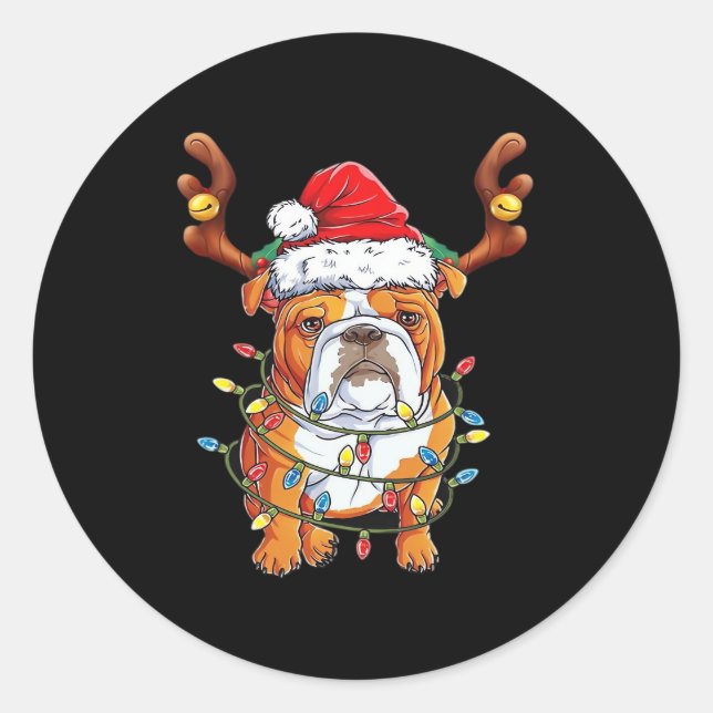English Bulldog Reindeer Funny Christmas Essential Classic Round Sticker (Front)
