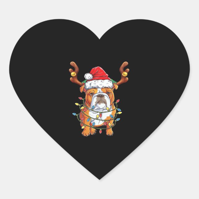 English Bulldog Reindeer Funny Christmas Essential Heart Sticker (Front)
