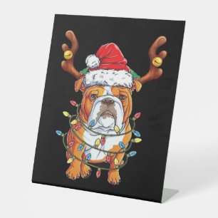 English Bulldog Reindeer Funny Christmas Essential Pedestal Sign